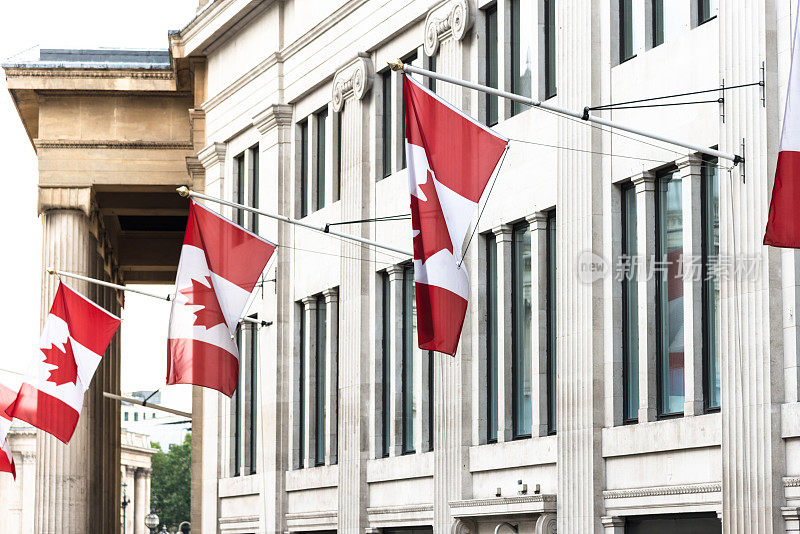 加拿大国旗在建筑上飘扬