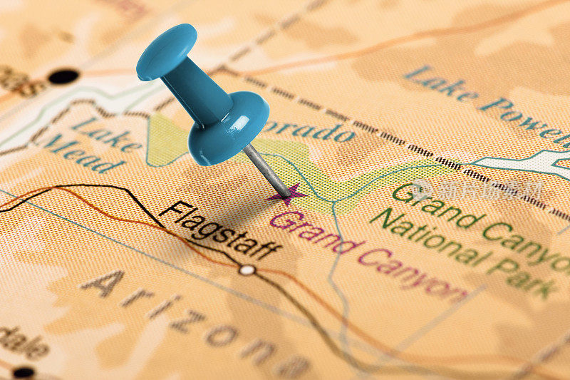 位置大峡谷。地图上的蓝色大头针。