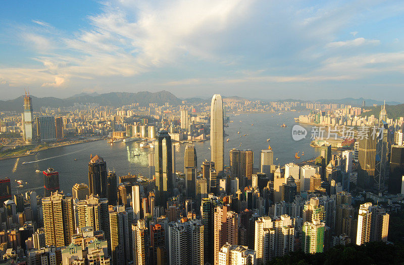 香港全景:维多利亚湾日落