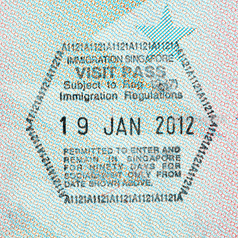 新加坡移民签证护照盖章，旅游通行证