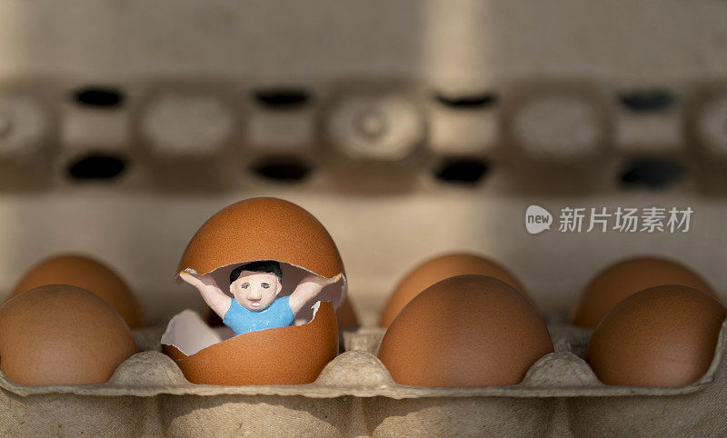 手工小人偶打开鸡蛋壳