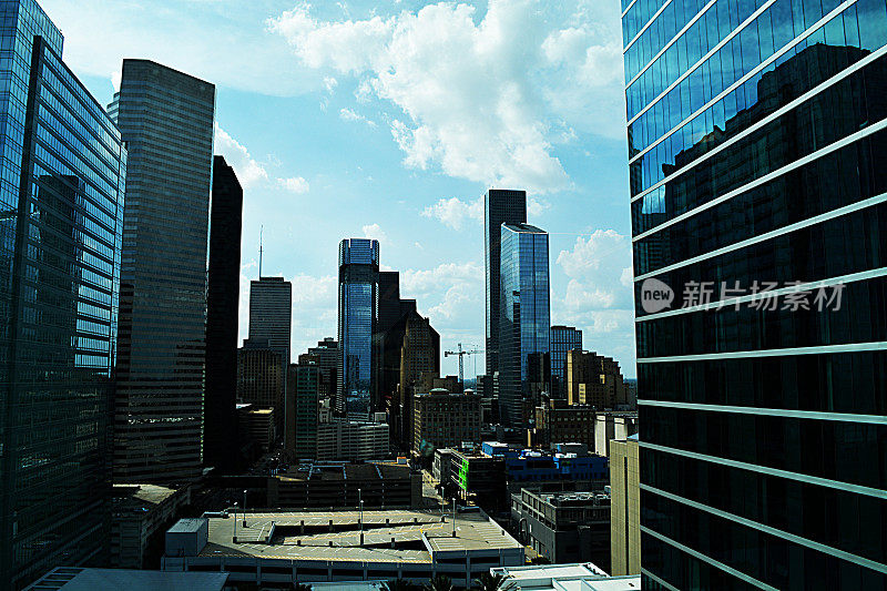 休斯顿摩天大楼，金融区休斯敦中城德克萨斯-股票形象摩天大楼，建筑外部，城市，城市天际线，建造结构