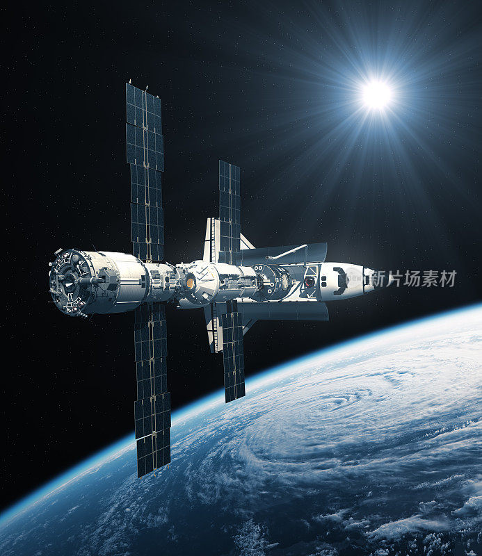 航天飞机和国际空间站绕地球运行