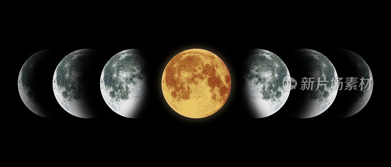 月亮月亮周期在夜空中。美国国家航空航天局。