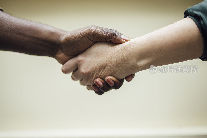 多民族夫妇握手