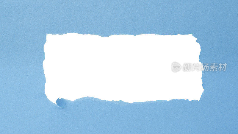 蓝色纸框架，撕裂纸与空间，白色背景文字显示。留白给你留言。广告文案空间
