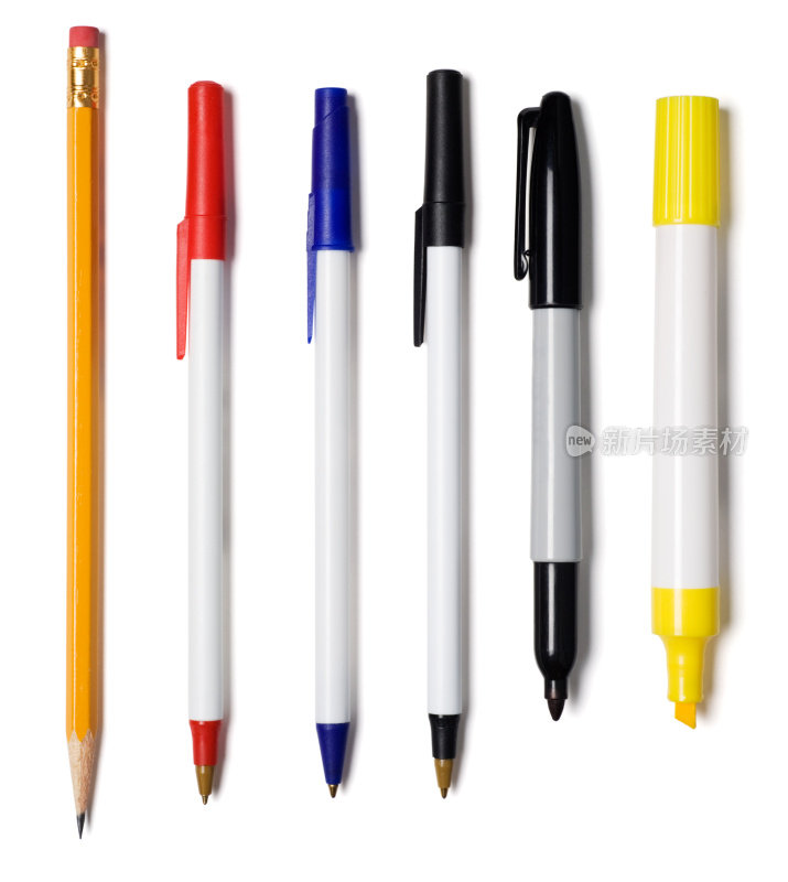 铅笔，钢笔，马克笔，荧光笔