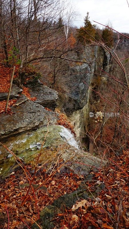 瀑布顶，塔切公园石灰石悬崖，Voorheesville，纽约