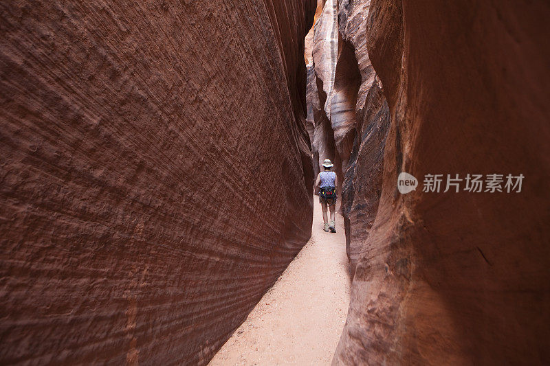 探索妇女徒步旅行槽峡谷埃斯卡兰特国家纪念碑犹他州