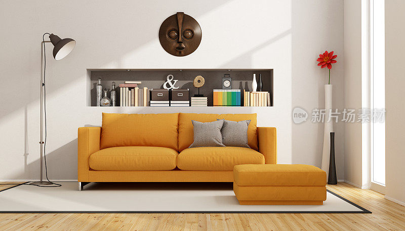 橙色沙发的客厅