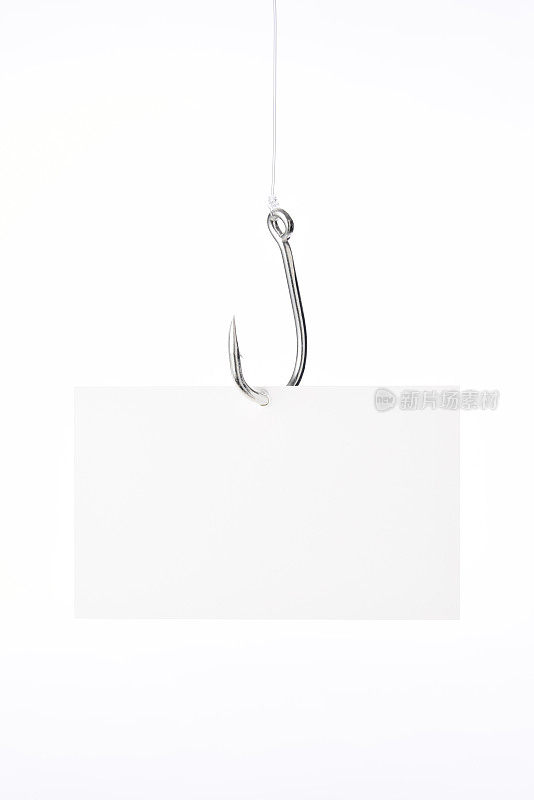 一张空白的名片挂在银色的鱼钩上