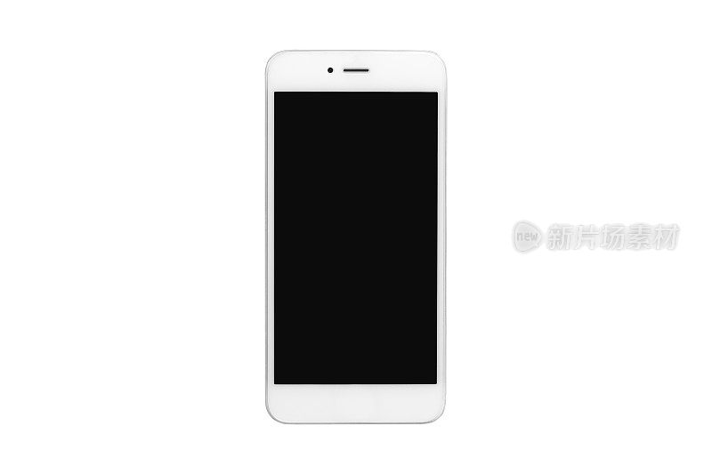白色智能手机与空白屏幕上孤立的白色背景