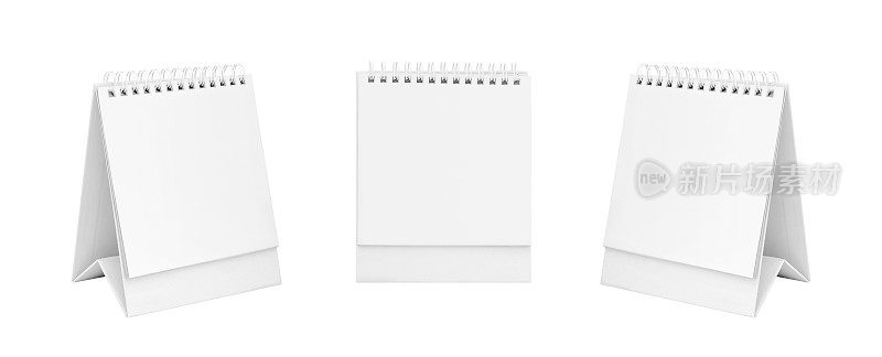 白色空白纸桌上螺旋日历在白色的背景。