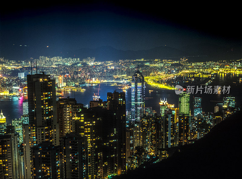 香港，夜间的太平山顶，中国