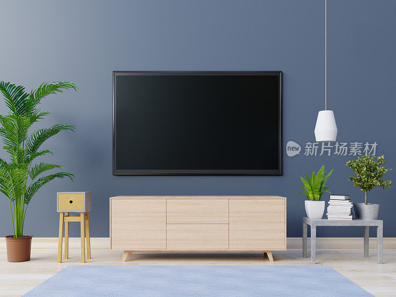 现代客厅橱柜上的智能电视