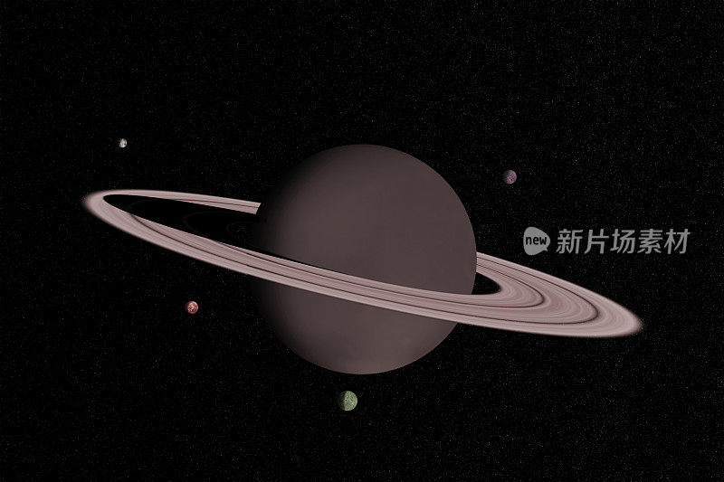 这是一幅数字生成的带有四个卫星的棕色环系外行星的图像
