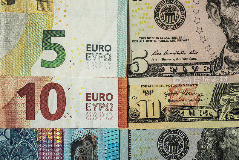 欧盟欧元(EUR)和美元(USD)纸币涨跌互现