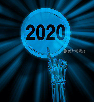 机器人手触摸2020按钮