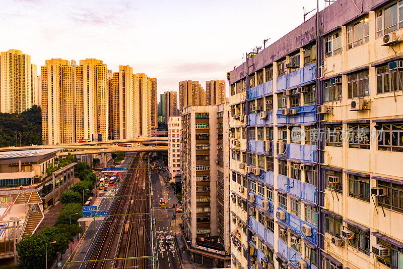 香港九龙观塘区无人机瞰图