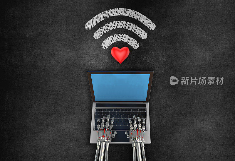 网上约会，黑板上的情人节概念