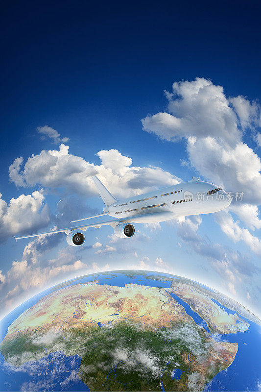 飞越非洲。航空旅行的概念。