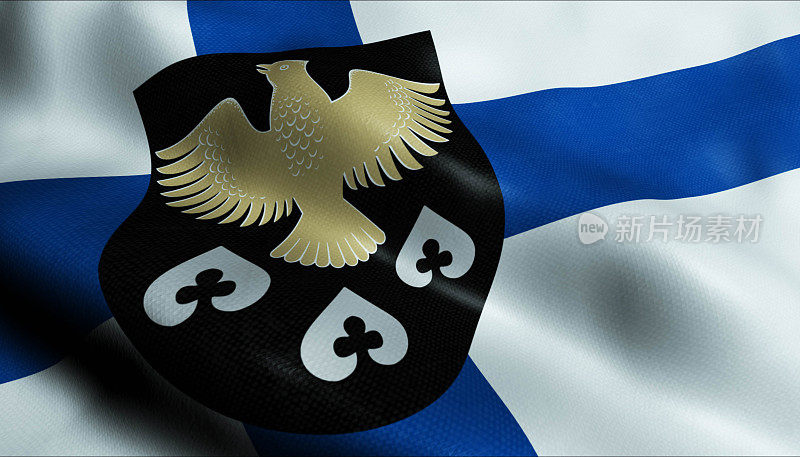 Kiuruvesi芬兰lad城市旗帜的3D挥舞特写视图