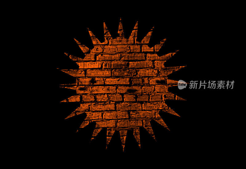 插图的太阳符号与砖纹理上的黑色背景。