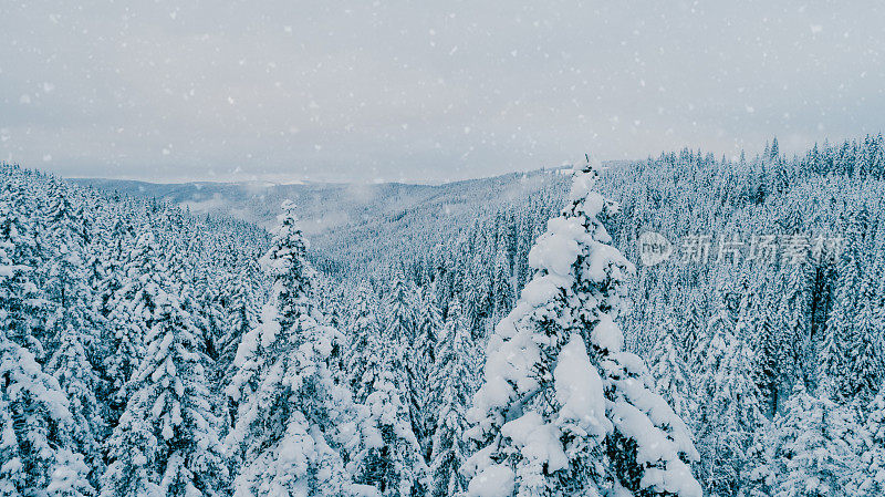 下雪时雪山的风景