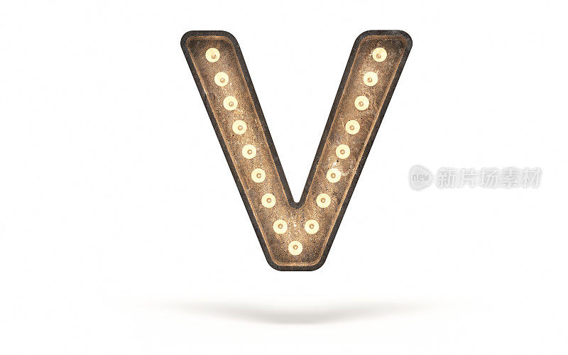 字母V用混凝土覆盖的灯泡装饰
