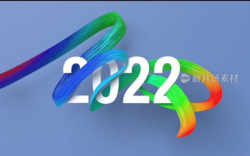 彩色2022年新年贺卡与快乐新年文字在蓝色背景