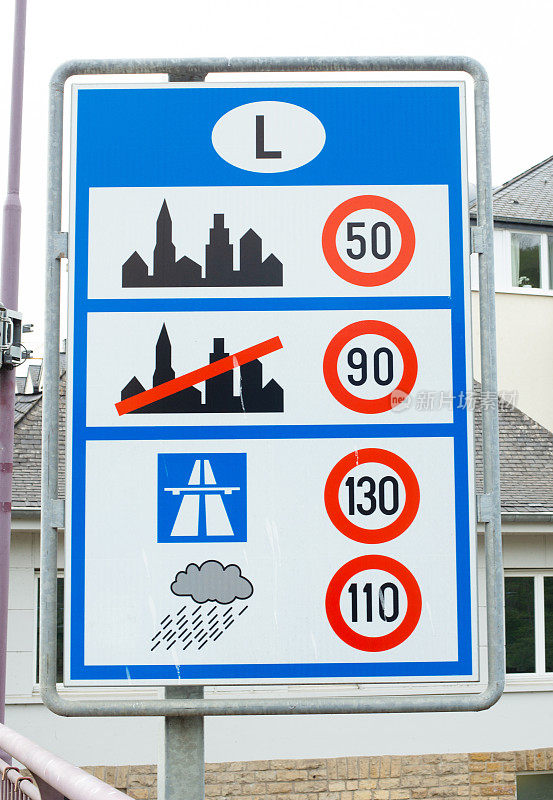 卢森堡道路标志设有限速，穿越比荷卢国家边境，在边境上有交通运输法规