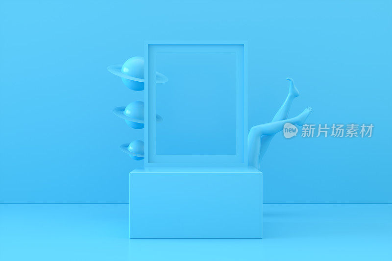 平台，产品展示平台，蓝色背景，空相框