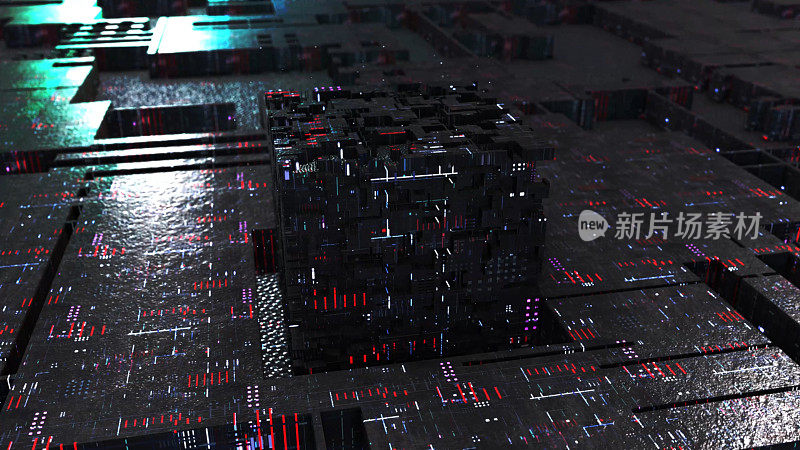 在数字平面的未来立方体，虚拟现实，NFT，无线技术，系统室，背景