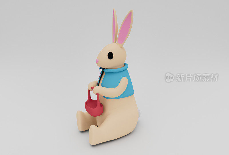 复活节兔子兔子最小的3d渲染在白色背景