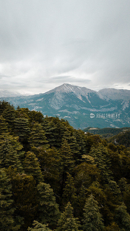 山地景观，林地自然背景，雪山景观与山峰