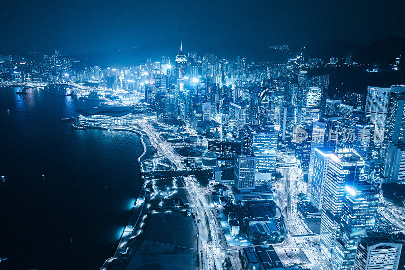 无人机拍摄香港市中心夜景