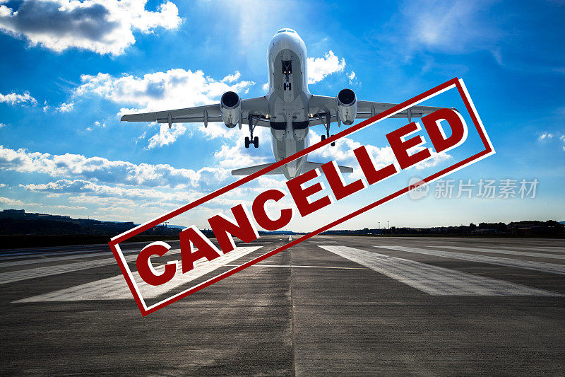 飞机和航班取消。欧洲、亚洲和美国机场的航班被取消。因冠状病毒大流行取消旅行