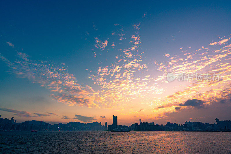 日落时的香港维多利亚港