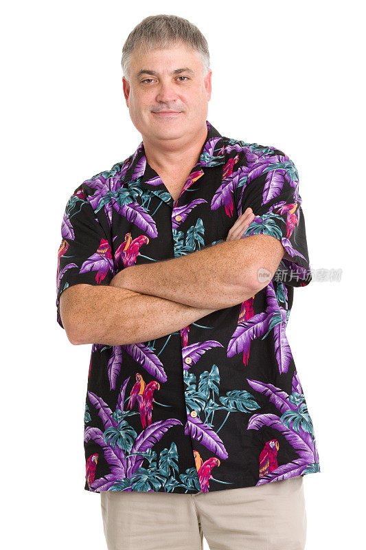 夏威夷衬衫的满足男人