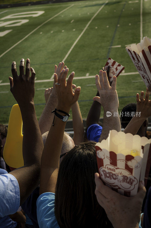 球迷们举起手臂为自己的球队欢呼