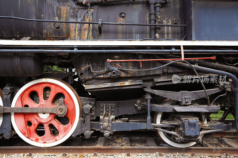 旧的黑色蒸汽机车的部分关闭