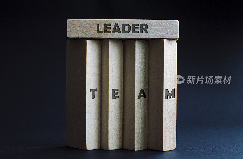 一个水平的木块作为领队，将四个垂直的木块组成一个团队。业务概念，团队，合作，共同工作，项目开发，领导，领导。