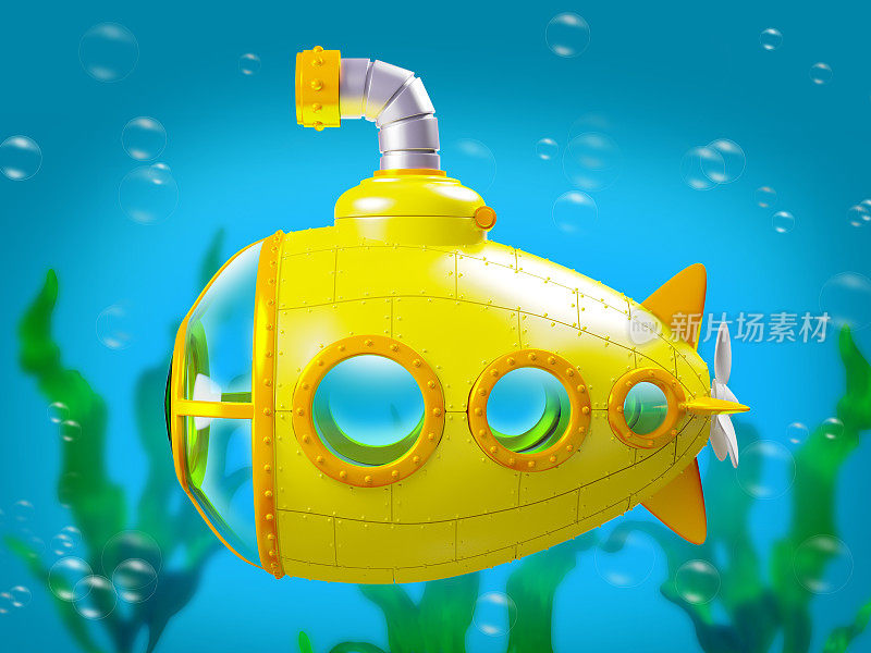 卡通黄色潜水艇水下