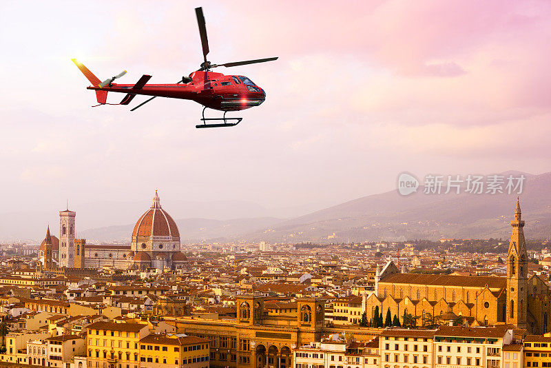 意大利托斯卡纳，日落时分的佛罗伦萨直升机之旅