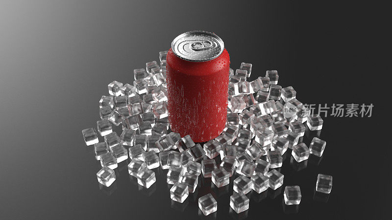 装冰的红色饮料罐