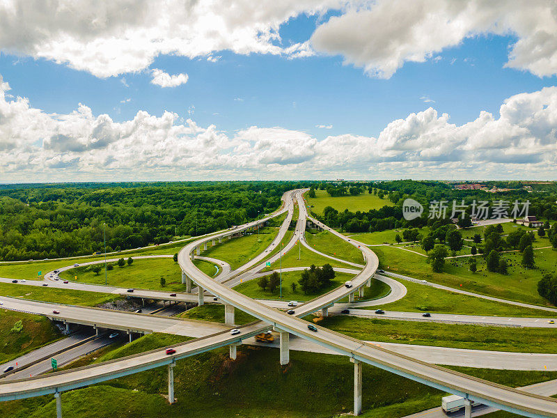 空中立交桥在美国中西部公路交通视图照片系列