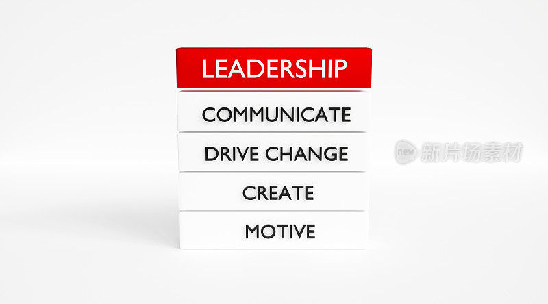 白色和红色方块上的领导力概念、领导力和相关词汇