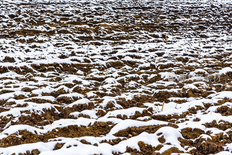 犁过的田地被雪覆盖