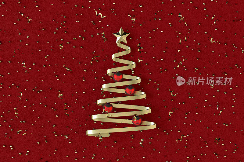 红色背景的圣诞树，新年的概念。