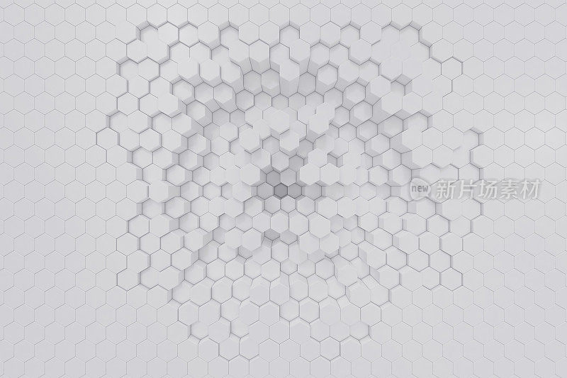 白色几何六角形抽象背景。三维渲染